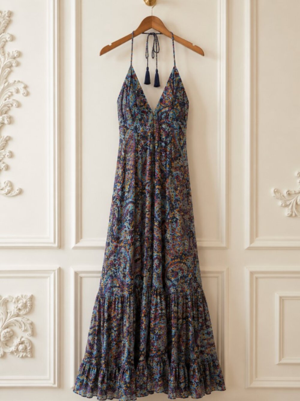 🇮🇹 Italian Paisley Halter Flowy Summer Dress - Picture 3 of 4